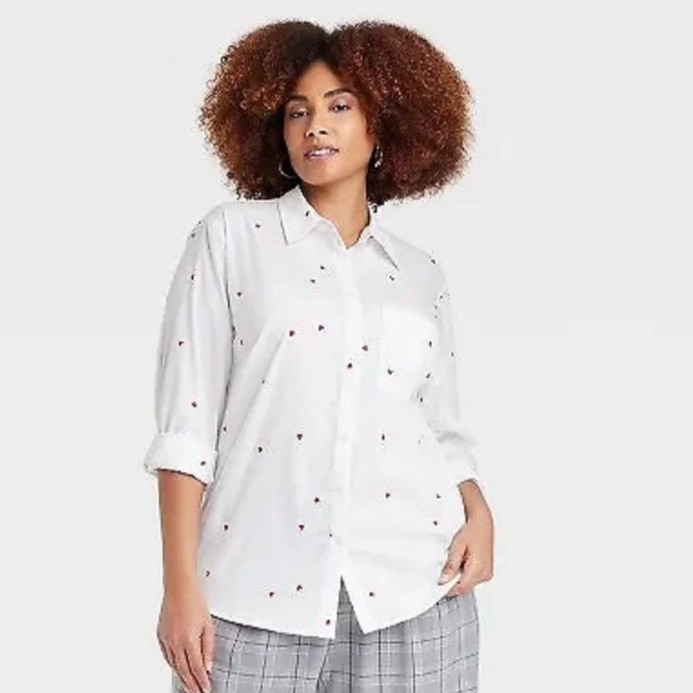 a new day White Shirt with Red Details